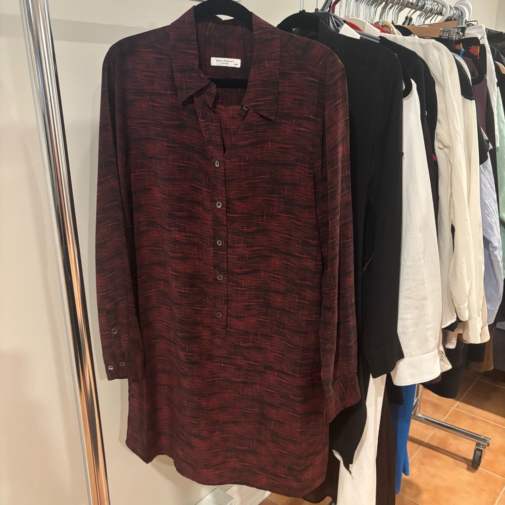 Equipment Red and Black Silk Dress Shirt